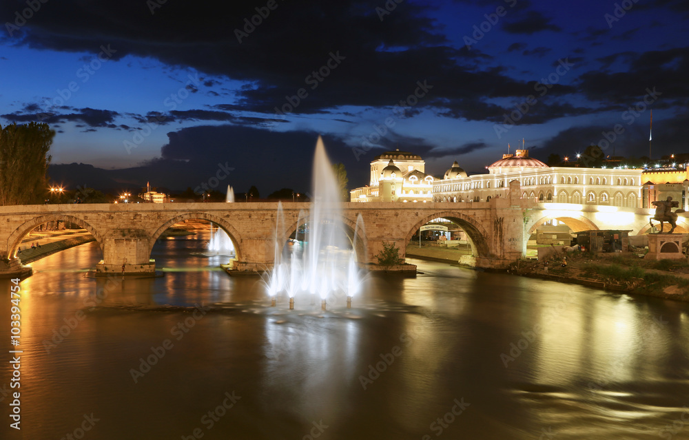 Stone Bridge is a bridge across the Vardar River in Skopje, the capital of the Republic of Macedonia Stone Bridge is a bridge across the Vardar River in Skopje, the capital of the Republic of Macedonia