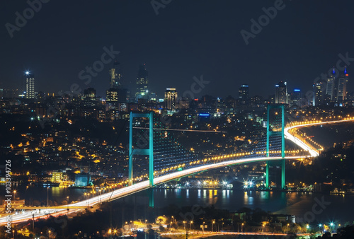 Istanbul. The night view of Bosphorus Bridge.