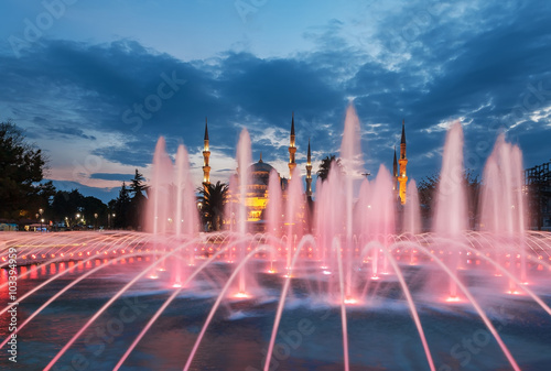 Fountain on the background of the Sultanahmet Mosque. Istanbul.Turkey photo