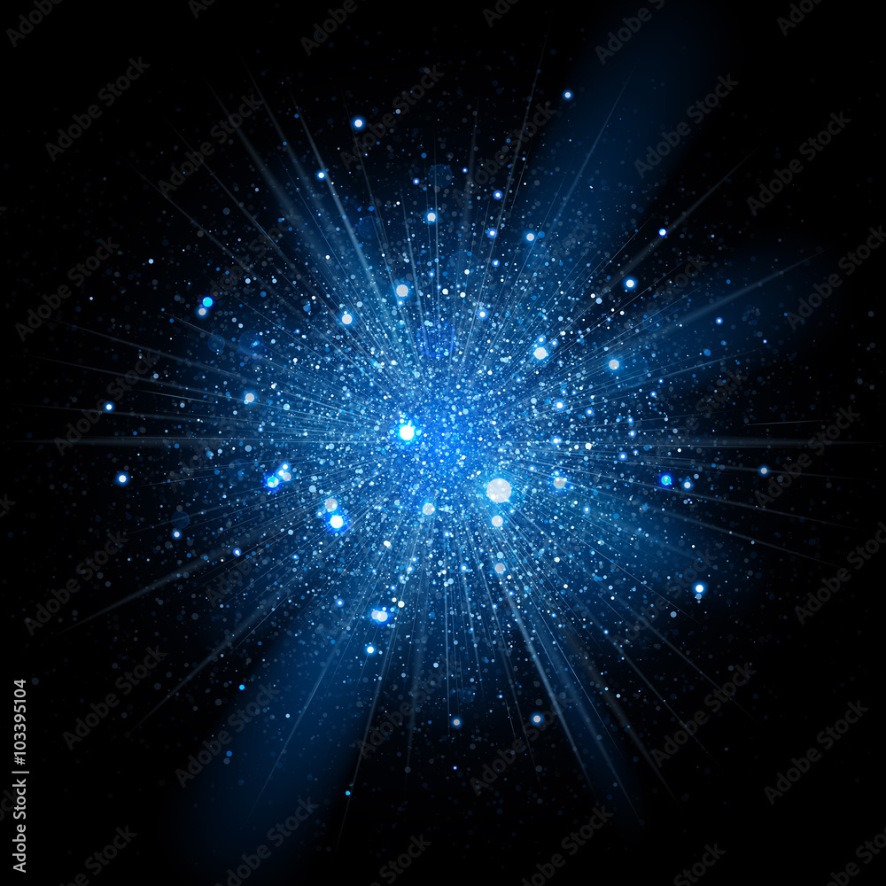 Blue glitter particles background effect. Sparkling vector