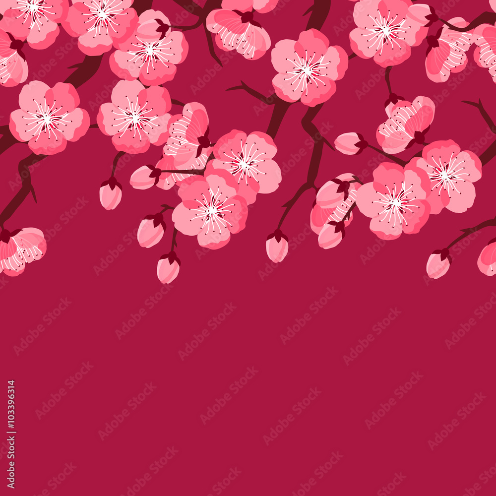 Obraz premium Japanese sakura seamless pattern with stylized flowers. Background made without clipping mask. Easy to use for backdrop, textile, wrapping paper