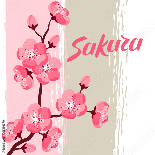 Japanese sakura background with stylized flowers. Image for holiday invitations, greeting cards, posters