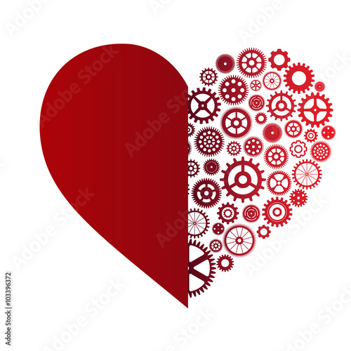 vector illustration of heart made of colorful cogwheels