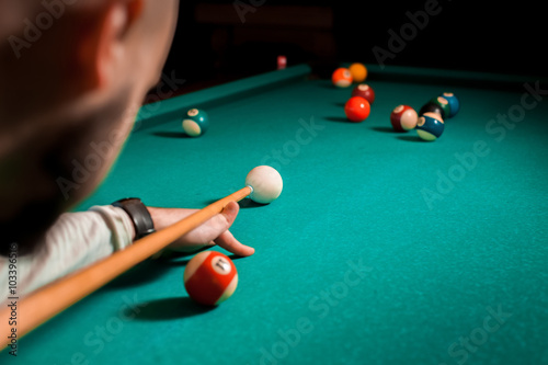Fragment of the pool billiard game in process photo