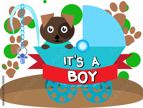 It's a Boy - Shower card with baby dog in a stroller