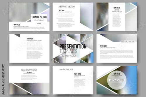 Vector templates for presentation slides. Abstract multicolored background of blurred nature landscapes, geometric vector, triangular style illustration