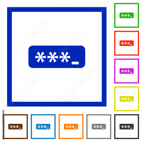 Password typing framed flat icons
