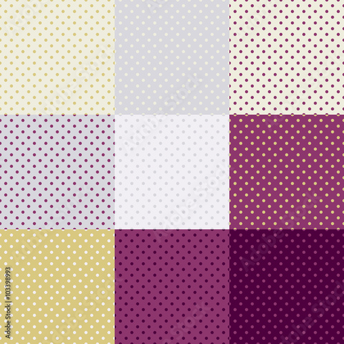Polka dot seamless wallpaper pattern or background set.