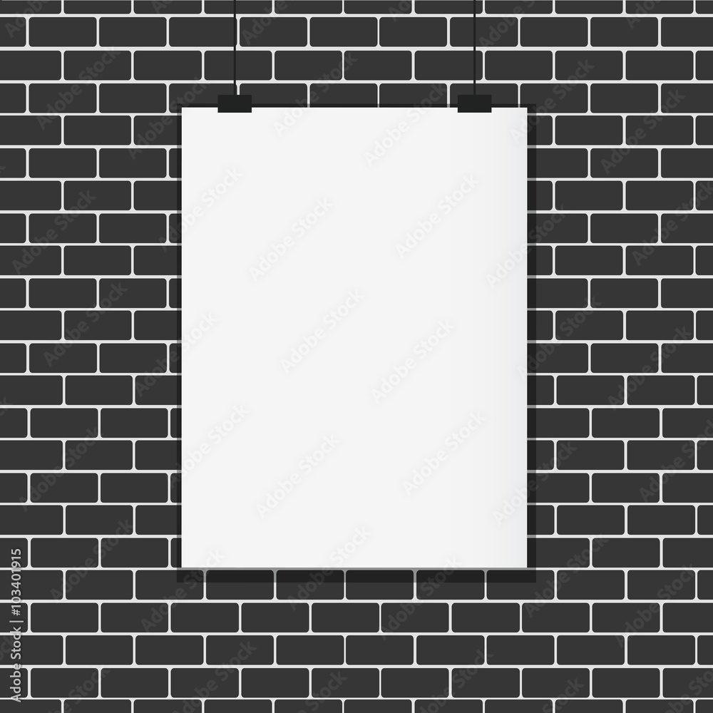 Poster, paper sheet mock up on brick wall, vector illustration Poster, paper sheet mock up on brick wall, vector illustration