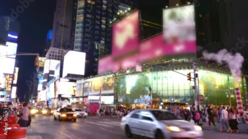 Street Illuminated City Buildings Manhattan New York Night USA Traffic People Transportation Footage Car Crowded Connection Road