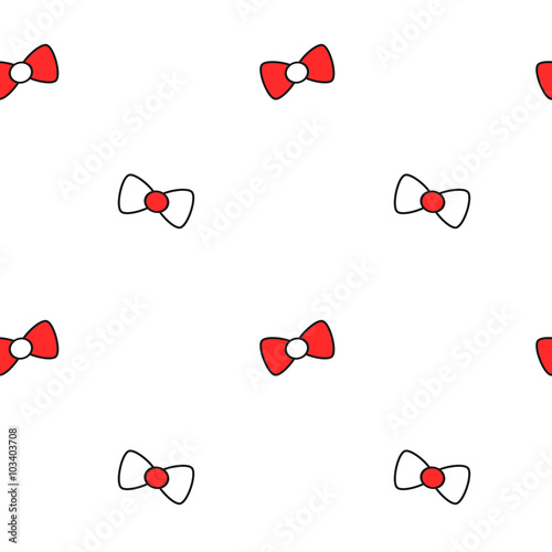 cute lovely black white red cartoon bow ribbon seamless vector pattern background illustration