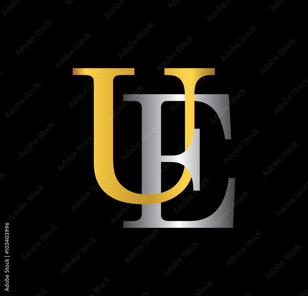 UE initial letter with gold and silver UE initial letter with gold and silver