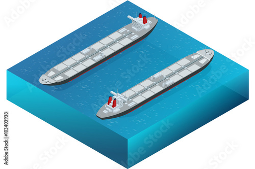 Oil tanker. Oil and gas industry and sea transportation, shipping and logistics business trading commerce concept Industrial oil and chemical commercial tanker ship vessel in blue ocean - isometrics