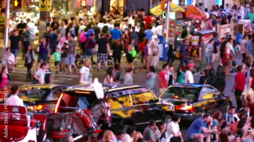 Crowd New York City Street Times Square Manhattan USA People Tourism Pedestrians Taxi Tourists Footage Traffic Night Travel HD Timelapse