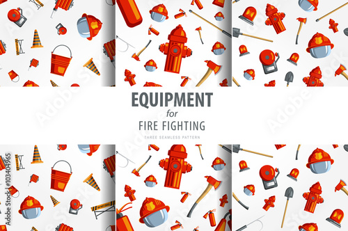 Color vector seamless pattern firefighter equipment. Flat icon background.