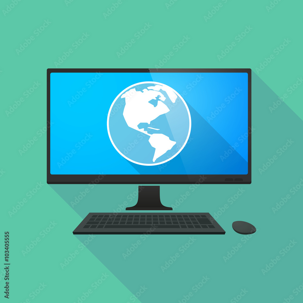 Personal computer with an America region world globe Personal computer with an America region world globe