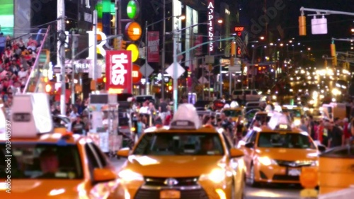 Times Square Traffic New York City Street Crowded Manhattan USA Footage People Busy Connection Transportation Taxi Road Illuminated