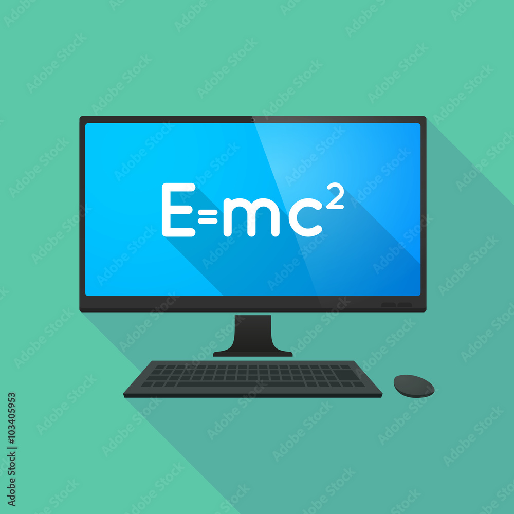 Personal computer with the Theory of Relativity formula Personal computer with the Theory of Relativity formula