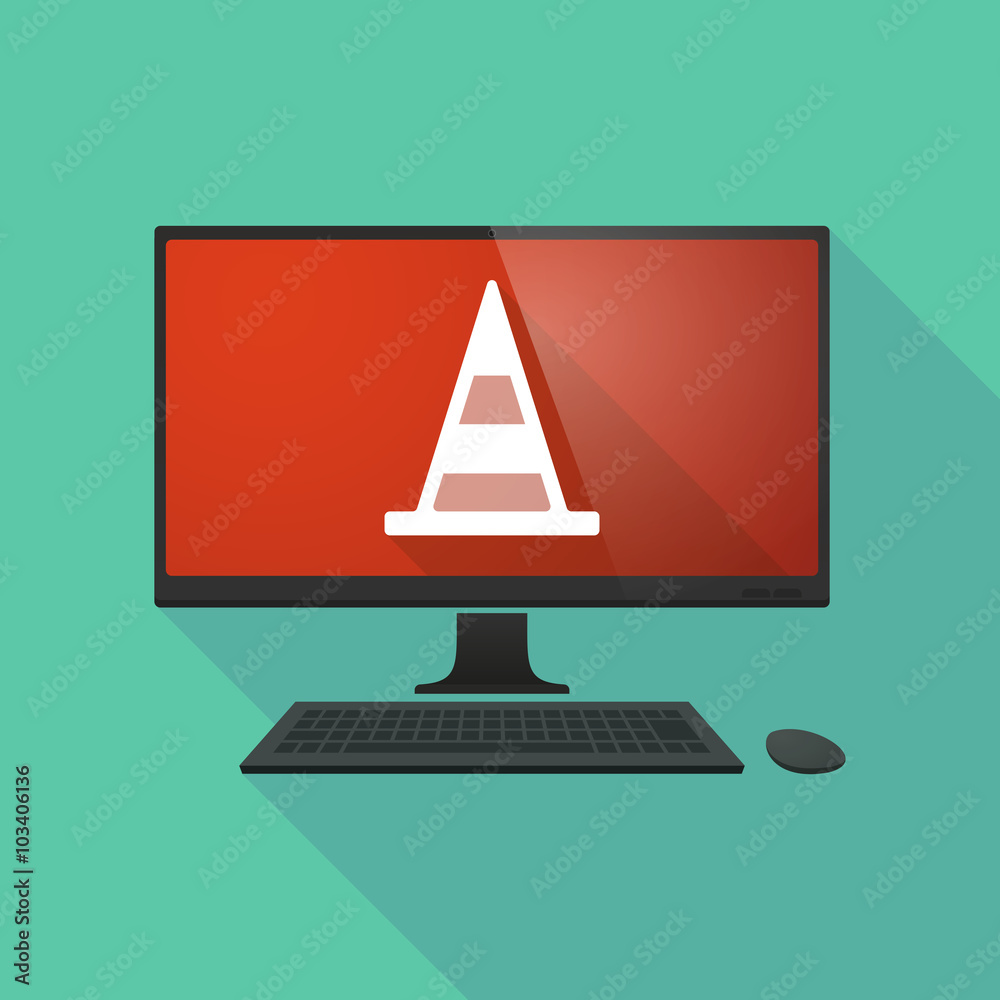 Personal computer with a road cone Personal computer with a road cone