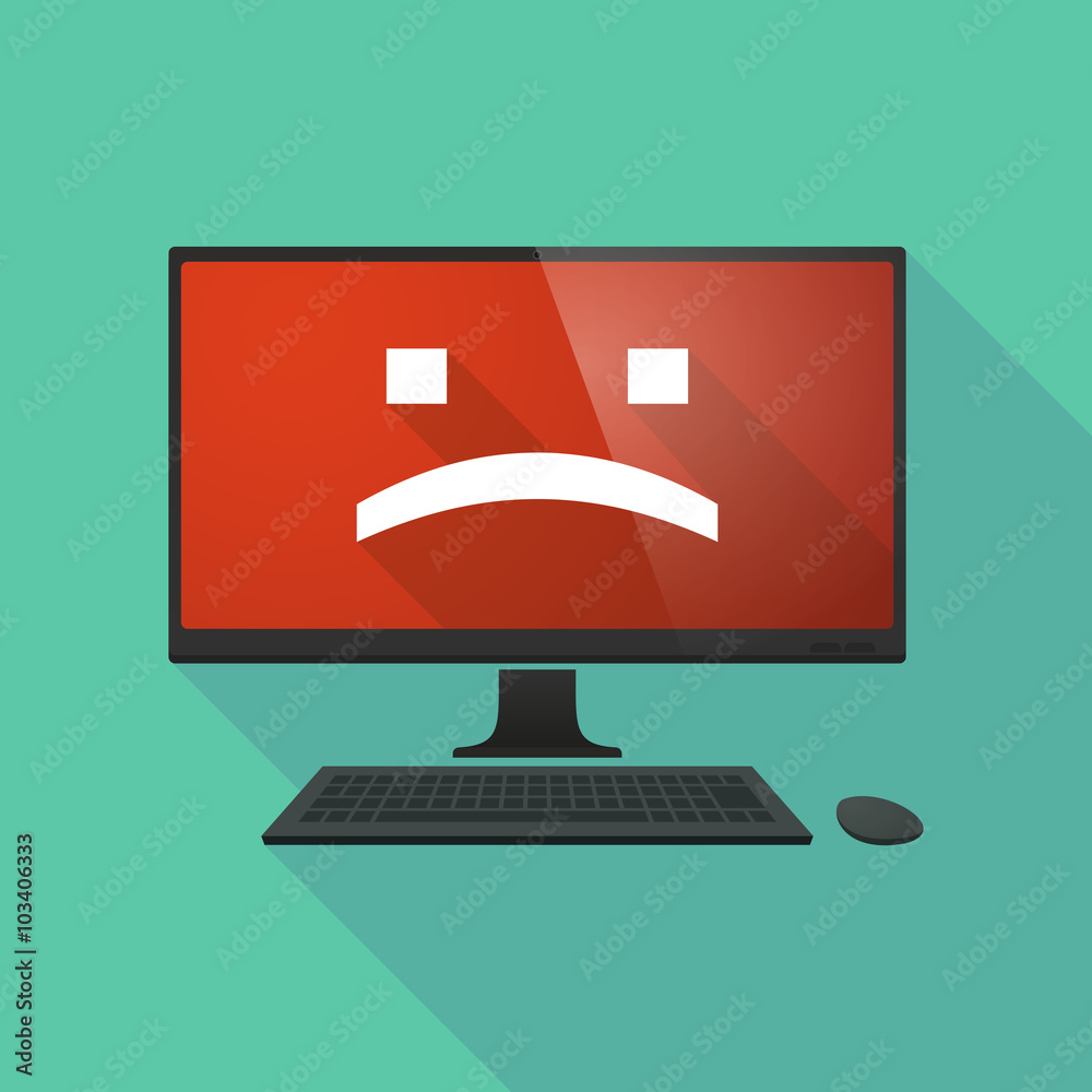 Personal computer with a sad text face Personal computer with a sad text face
