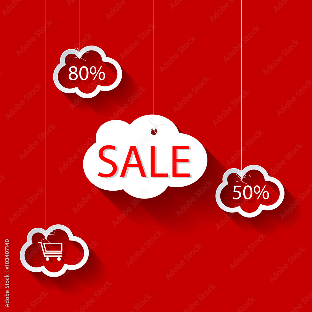 Naklejka premium Shopping sign in red. Flat design business financial marketing banking marketing advertising web minimal concept illustration.