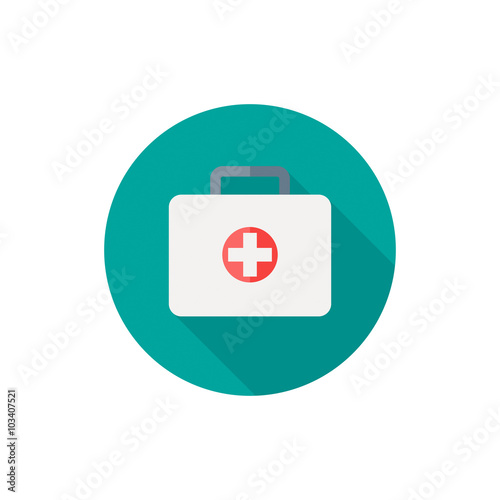Medical bag icon in a flat design with long shadow illustration