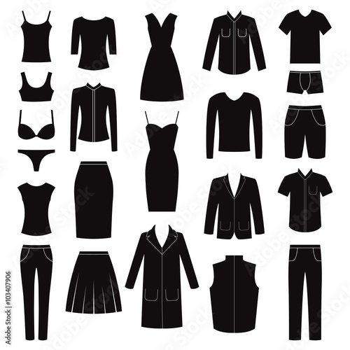 Set of woman and man clothes icons, vector illustration