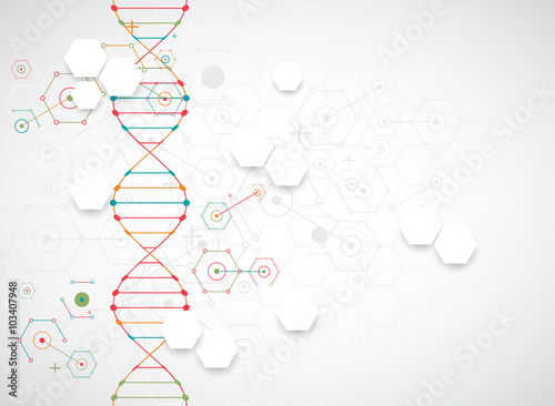 Science template, wallpaper or banner with a DNA molecules. photo