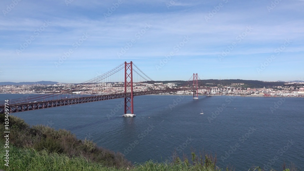 Panoramic View on the 25 de Abril Bridge in Lisbon Panoramic View on the 25 de Abril Bridge in Lisbon