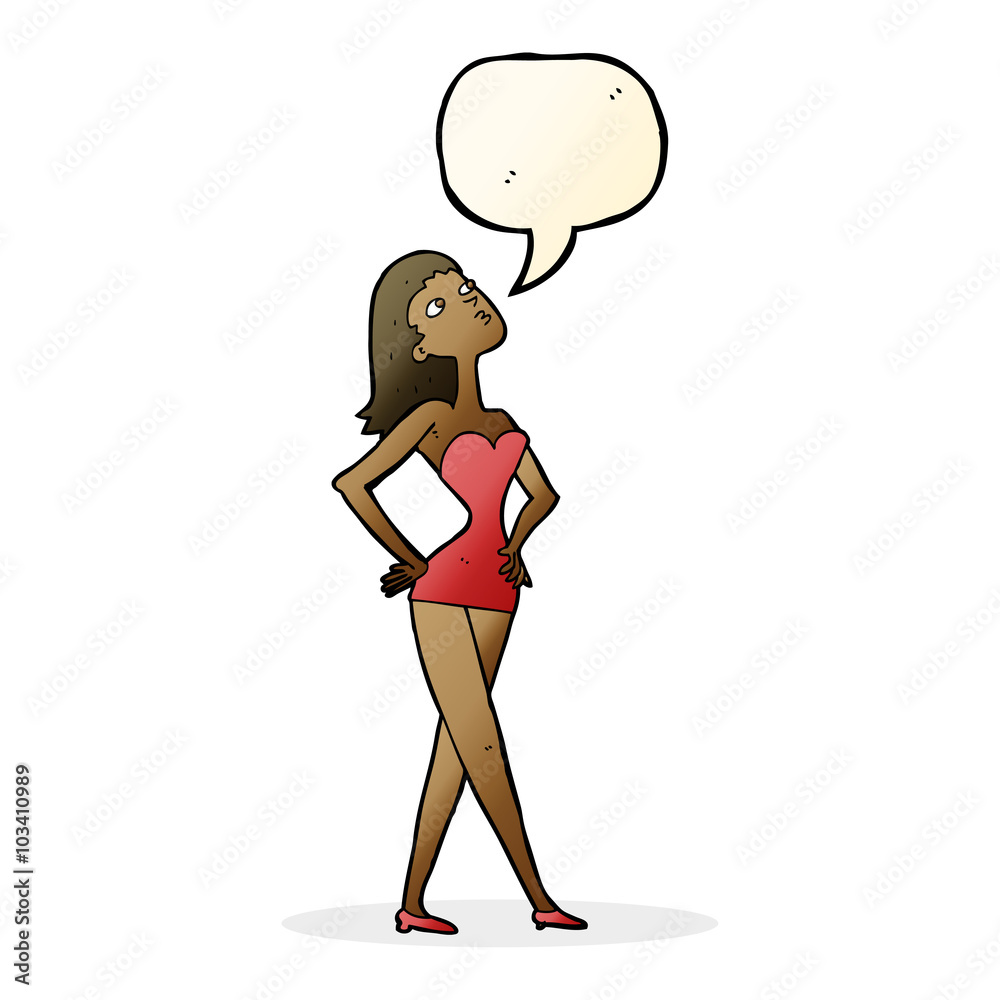 cartoon woman in party dress with speech bubble cartoon woman in party dress with speech bubble