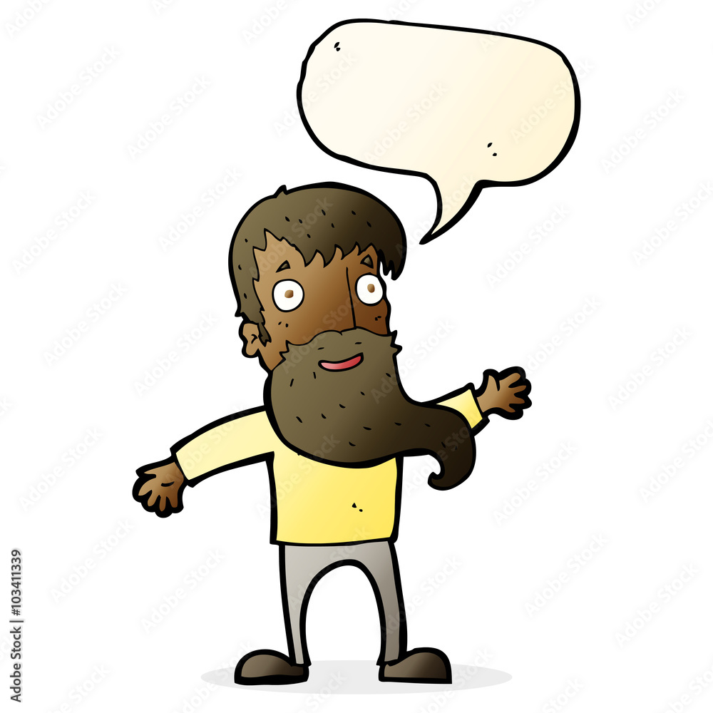 cartoon man with beard waving with speech bubble