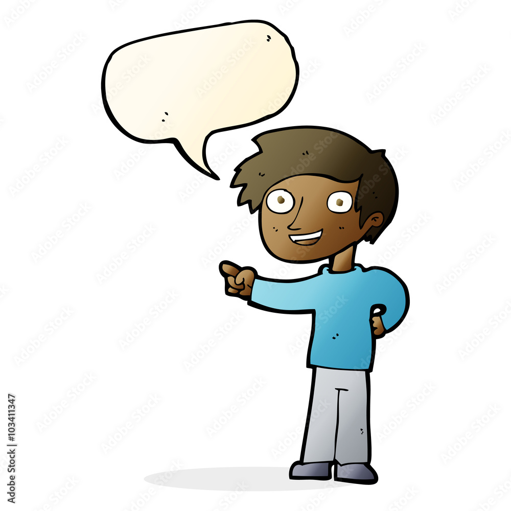 cartoon man pointing with speech bubble