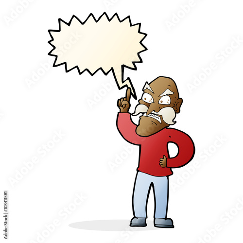 cartoon old man laying down rules with speech bubble