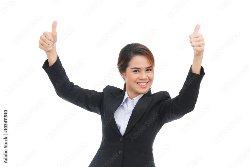 Asian business woman with thumbs up isolated on white background Asian business woman with thumbs up isolated on white background