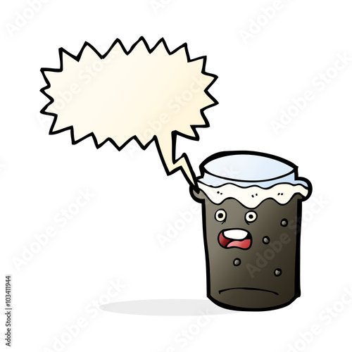 cartoon glass of stout beer with speech bubble