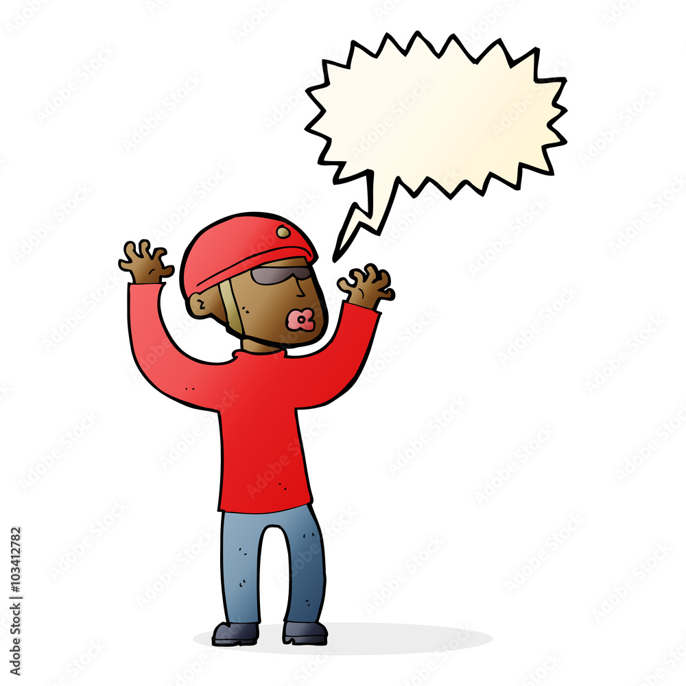 cartoon security man panicking with speech bubble cartoon security man panicking with speech bubble