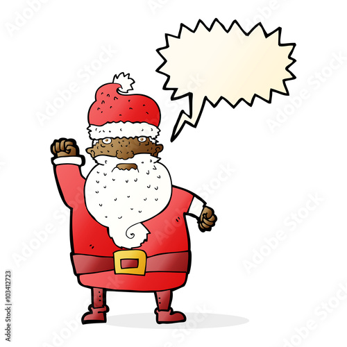 cartoon angry santa claus with speech bubble