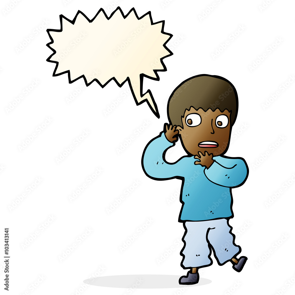 cartoon frightened boy with speech bubble cartoon frightened boy with speech bubble