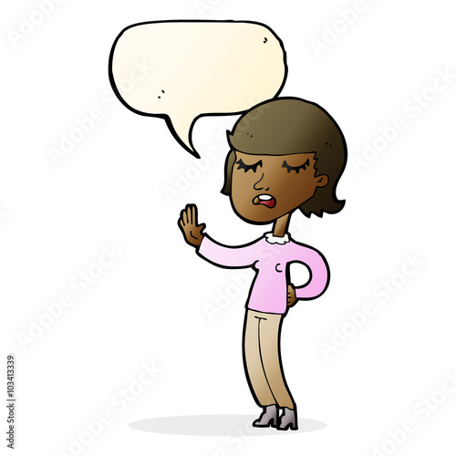 cartoon woman ignoring with speech bubble