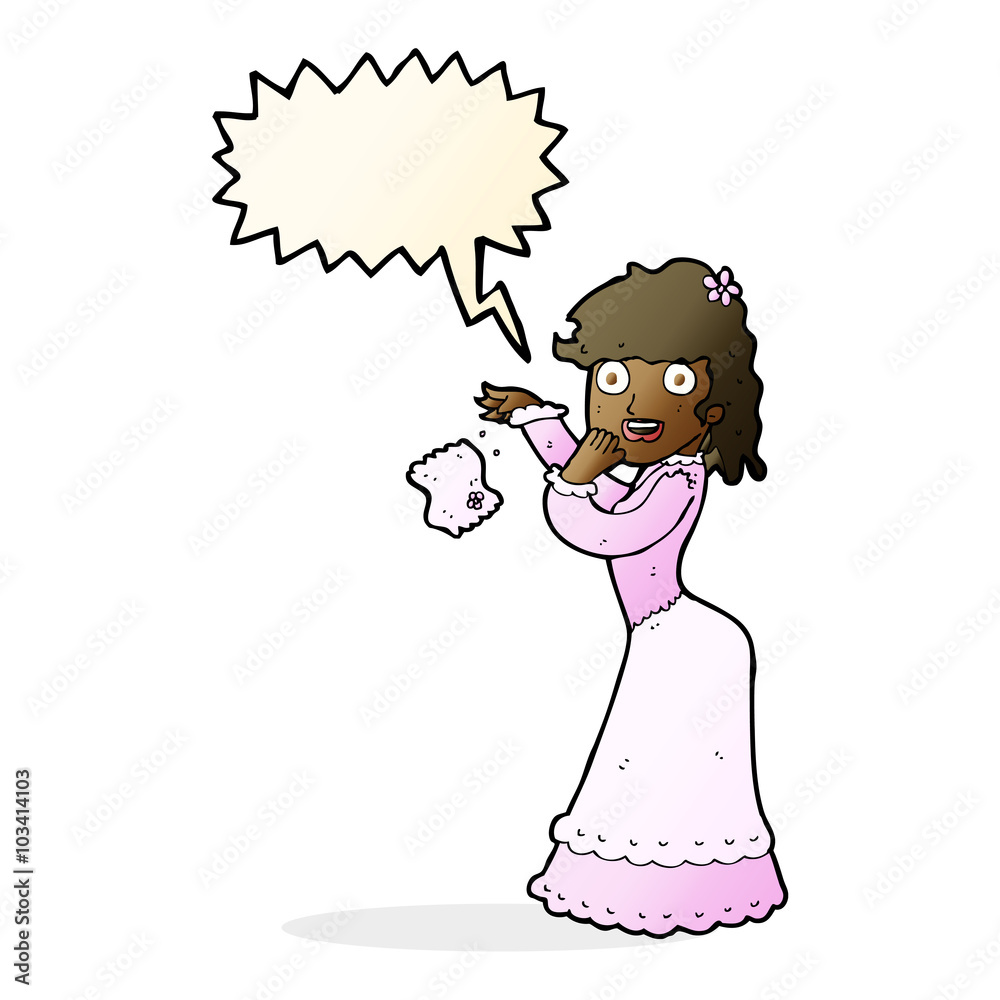 cartoon victorian woman dropping handkerchief with speech bubble cartoon victorian woman dropping handkerchief with speech bubble