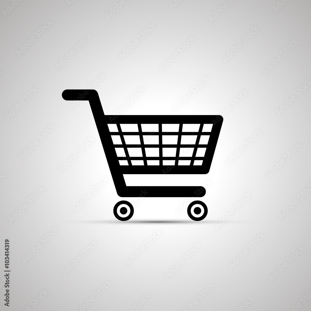 Black shopping cart icon with shadow