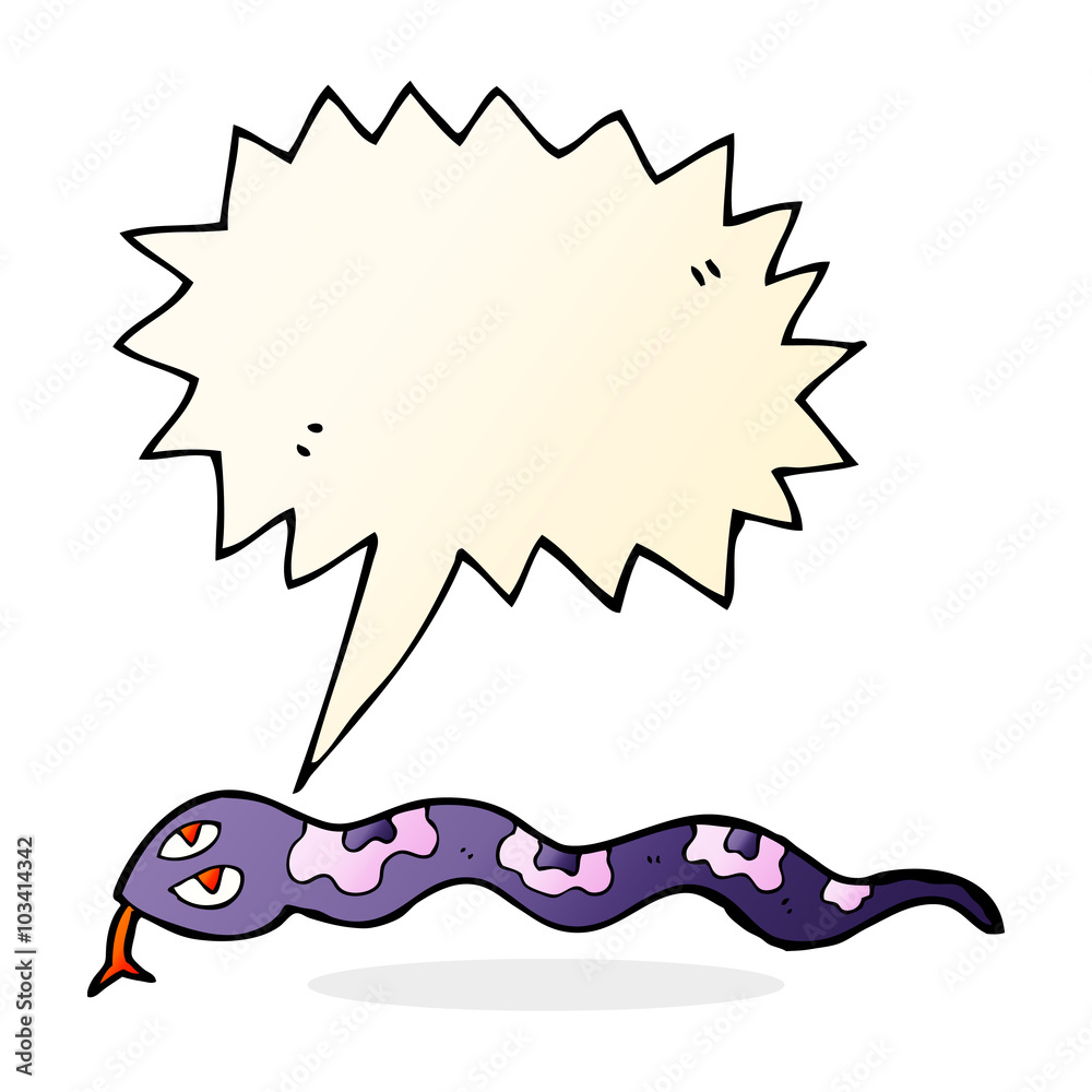 Obraz premium cartoon hissing snake with speech bubble