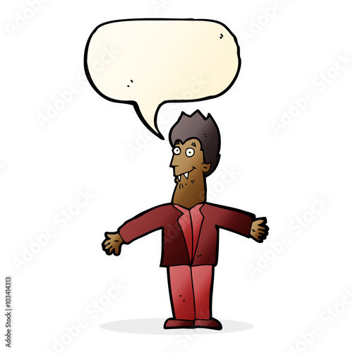 cartoon vampire man with speech bubble