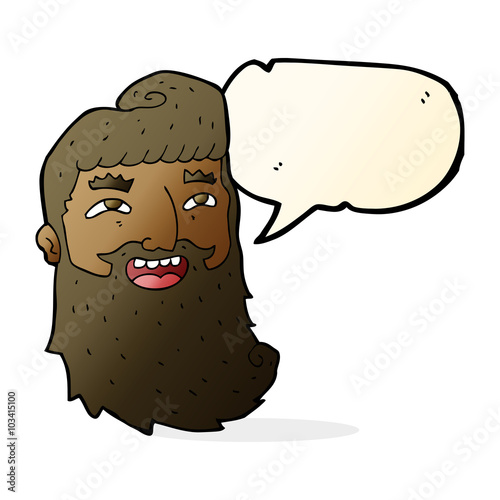 cartoon laughing bearded man with speech bubble