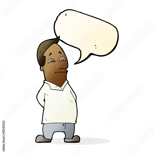 cartoon friendly man with speech bubble