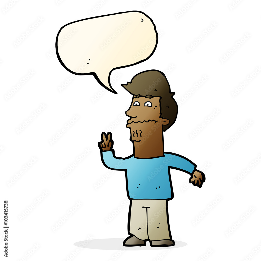 Fototapeta premium cartoon man giving peace sign with speech bubble