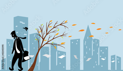 Jobless guy walking behalf blue city