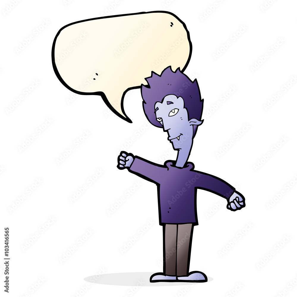 cartoon vampire man with speech bubble