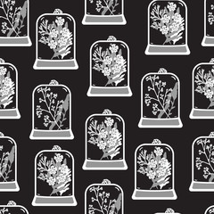 Sierkussen Terrariumplanten patronen Monochroom terrarium met droogbloemen mos  © monstreh