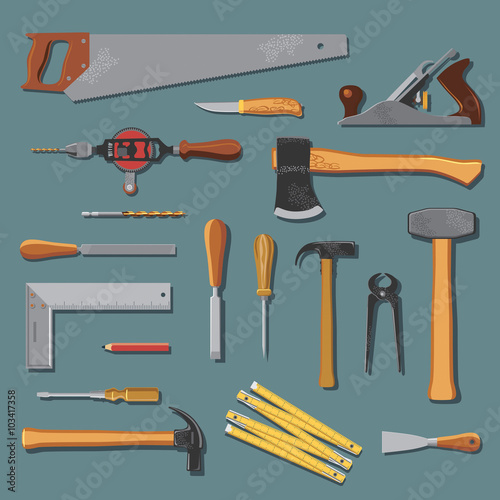 Old carpenter tools vector set